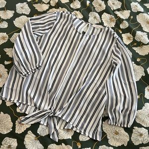 LOFT Tie Front Striped Top with 3/4 Sleeves - Size L